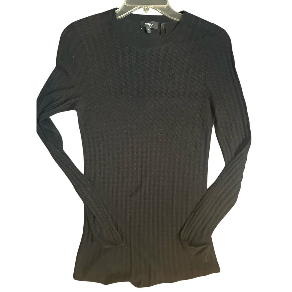 Theory Black Stretchy Sweater Size Medium M Semi-sheer Stockholm Designer